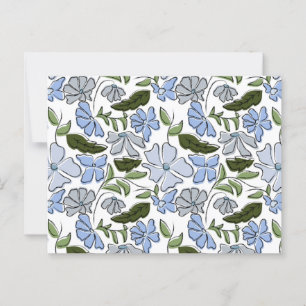 Blauwe en groene Hand Getrokken Bloemblok Print Briefkaart