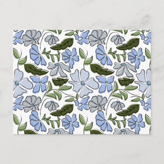 Blauwe en groene Hand Getrokken Bloemblok Print Briefkaart (Voorkant)