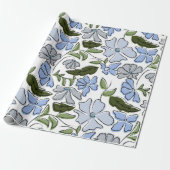 Blauwe en groene Hand Getrokken Bloemblok Print Cadeaupapier (Uitgerold)