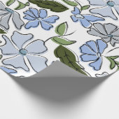 Blauwe en groene Hand Getrokken Bloemblok Print Cadeaupapier (Hoek)