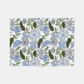 Blauwe en groene Hand Getrokken Bloemblok Print Fleece Deken (Voorkant (Horizontaal))