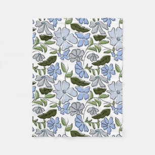 Blauwe en groene Hand Getrokken Bloemblok Print Fleece Deken