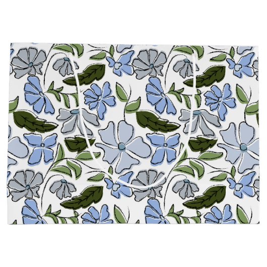 Blauwe en groene Hand Getrokken Bloemblok Print Groot Cadeauzakje (Achterkant)