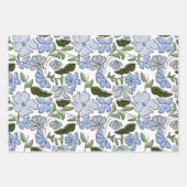 Blauwe en groene Hand Getrokken Bloemblok Print Inpakpapier Vel (Voorkant 3)