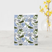 Blauwe en groene Hand Getrokken Bloemblok Print Kaart (Gele Bloem)
