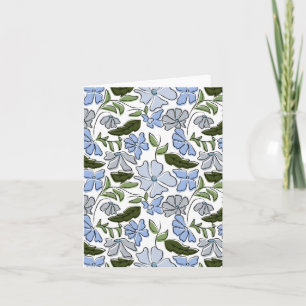 Blauwe en groene Hand Getrokken Bloemblok Print Kaart