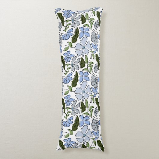 Blauwe en groene Hand Getrokken Bloemblok Print Lichaamskussen (Voorkant Verticaal)