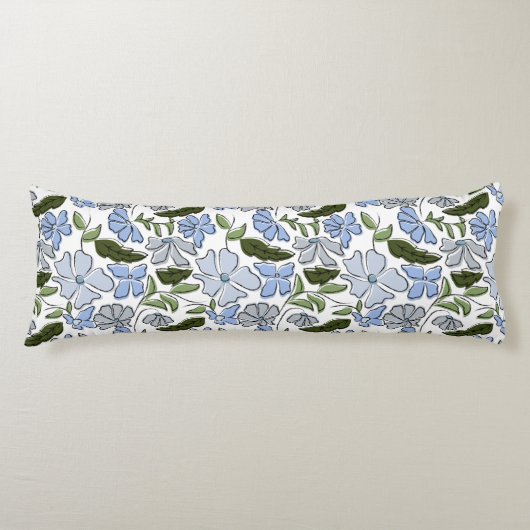 Blauwe en groene Hand Getrokken Bloemblok Print Lichaamskussen (Voorkant)