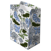 Blauwe en groene Hand Getrokken Bloemblok Print Medium Cadeauzakje (Achterkant Gekanteld)