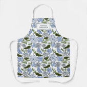 Blauwe en groene Hand Getrokken Bloemblok Print Schort (Voorkant)