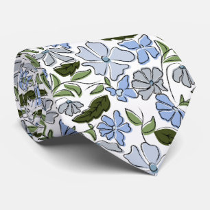 Blauwe en groene Hand Getrokken Bloemblok Print Stropdas