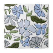 Blauwe en groene Hand Getrokken Bloemblok Print Tegeltje (Voorkant)