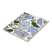 Blauwe en groene Hand Getrokken Bloemblok Print Tegeltje (Zijkant)