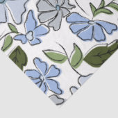 Blauwe en groene Hand Getrokken Bloemblok Print Tissuepapier (Detail)