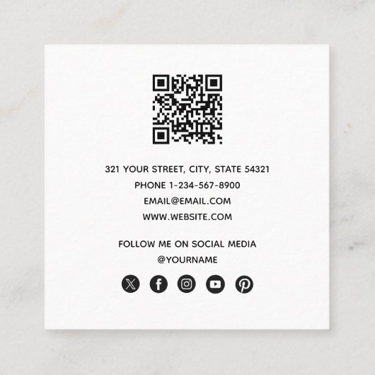 Blauwe en groene Hand Getrokken Bloemblok Print Vierkante Visitekaartje (Achterkant)