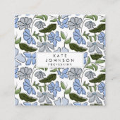 Blauwe en groene Hand Getrokken Bloemblok Print Vierkante Visitekaartje (Voorkant)