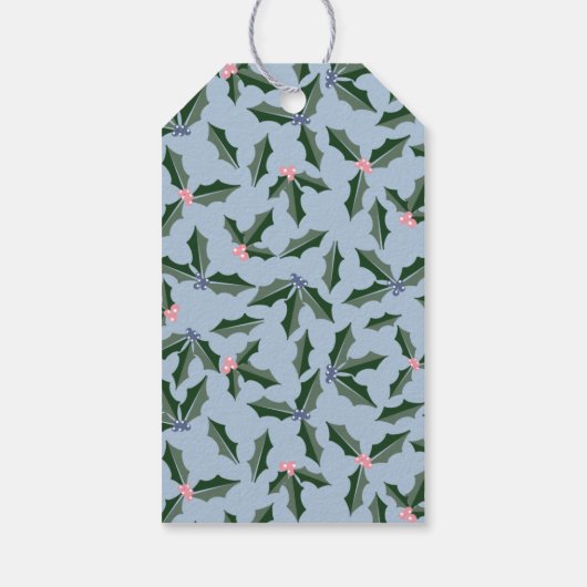 Blauwe en groene Holly Holiday Cadeaulabel (Achterkant)