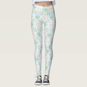 Blauwe en groene Holly Trellis met herten Leggings