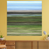 Blauwe en groene horizontale abstracte strepen canvas afdruk (Insitu (Woonkamer))
