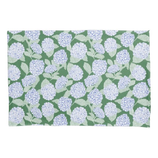 Blauwe en groene hortensia bloemen kussensloop (Voorkant)