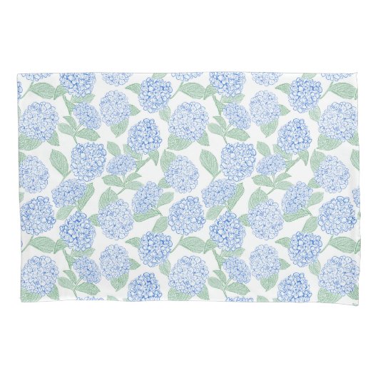 Blauwe en groene hortensia bloemen kussensloop (Voorkant)