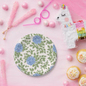 Blauwe en groene hortensia bloemen papieren bordje (Feest)