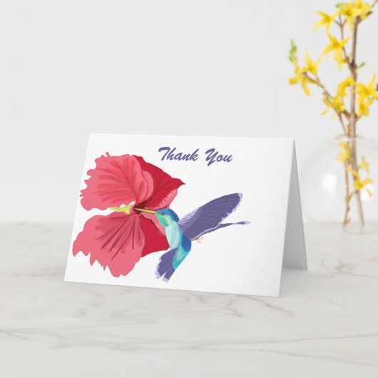 Blauwe en groene Hummingbird Editable Bedankt Kaart (Gele Bloem)