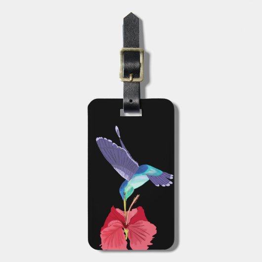 Blauwe en groene Hummingbird en rode Hibiscus Bagagelabel (Voorkant verticaal)
