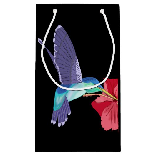 Blauwe en groene Hummingbird en rode Hibiscus Klein Cadeauzakje (Achterkant)