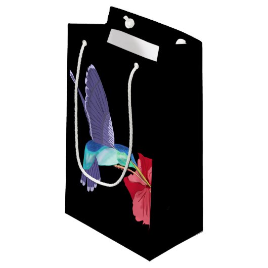 Blauwe en groene Hummingbird en rode Hibiscus Klein Cadeauzakje (Voorkant Gekanteld)