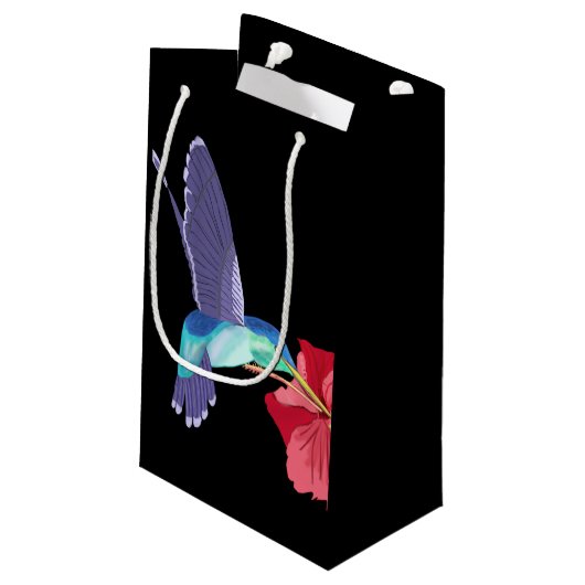 Blauwe en groene Hummingbird en rode Hibiscus Klein Cadeauzakje (Achterkant Gekanteld)