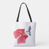 Blauwe en groene Hummingbird en rode Hibiscus Tote Bag (Achterkant)