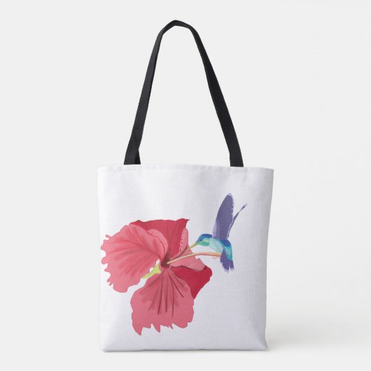 Blauwe en groene Hummingbird en rode Hibiscus Tote Bag (Achterkant)