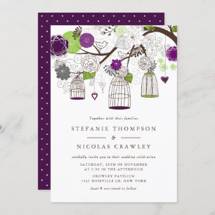 Blauwe en groene huwelijksuitnodiging kaart