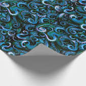 Blauwe en groene inktentakels cadeaupapier (Hoek)