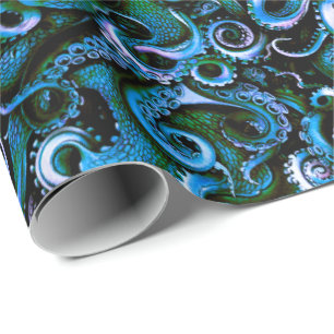 Blauwe en groene inktentakels cadeaupapier