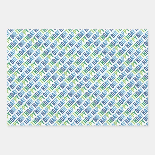 Blauwe en groene jongens Birthday Inpakpapier Vel (Voorkant 2)