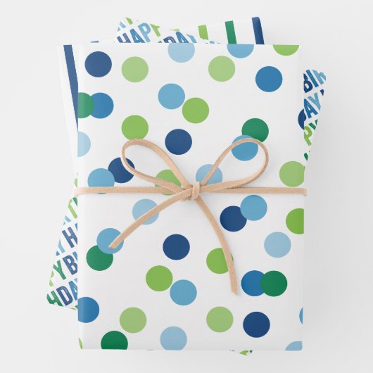 Blauwe en groene jongens Birthday Inpakpapier Vel (In situ)