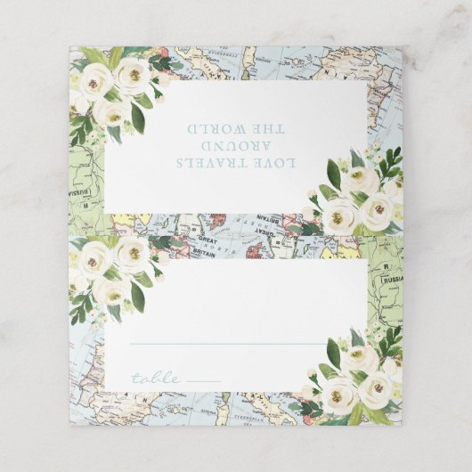 Blauwe en groene kaart met bloemrijke reisthema plaatskaartje (Buitenkant ongevouwen)