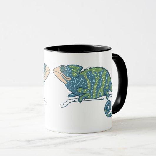 Blauwe en groene kameleon mok (Voorkant rechts)