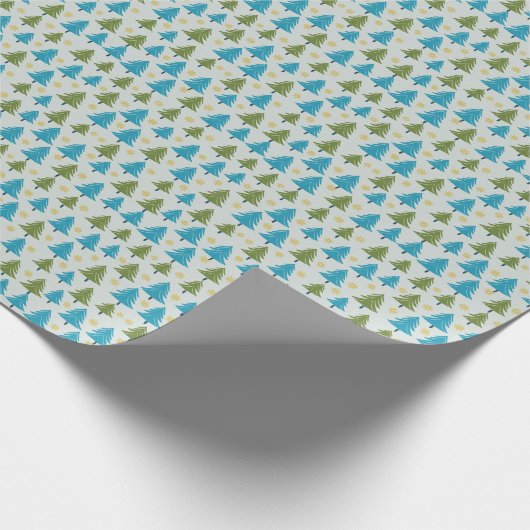 Blauwe en groene kerstbomen cadeaupapier (Hoek)