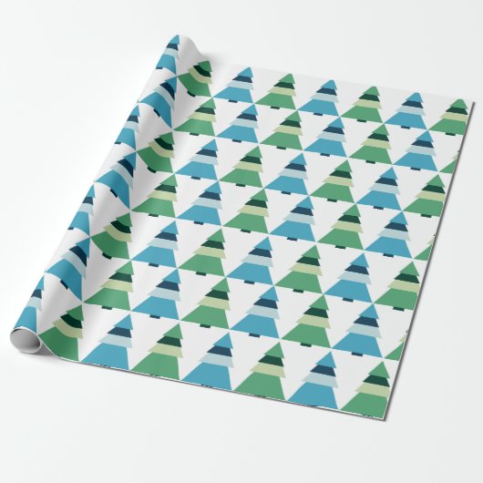 Blauwe en groene kerstbomen Gift Wrapping Paper Cadeaupapier (Uitgerold)
