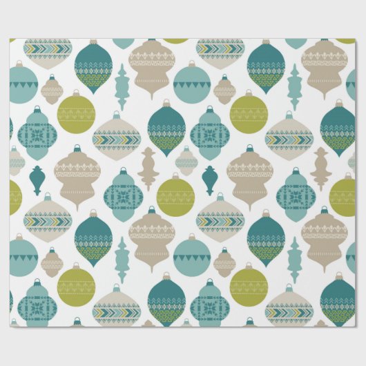 Blauwe en groene kerstversieringen cadeaupapier (Vlak)