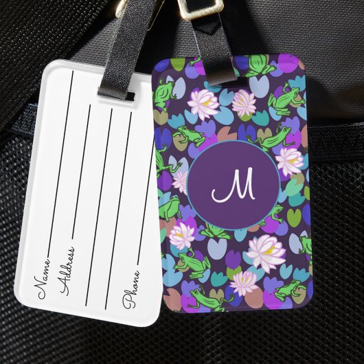 Blauwe en groene kikkers Aangepaste monogram bagag Bagagelabel