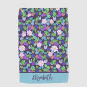 Blauwe en groene kikkers aangepaste naam dames golfhanddoek (Voorkant)