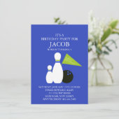 Blauwe en groene Kinder Bowling Party Birthday Inv Kaart (Staand voorkant)