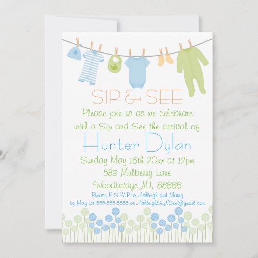 Blauwe en groene kleine kleren Sip en zie Kaart (Voorkant)