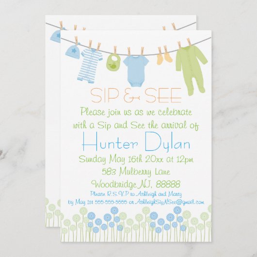 Blauwe en groene kleine kleren Sip en zie Kaart (Voorkant / Achterkant)