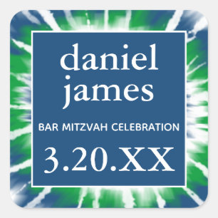 Blauwe en groene kleurstof Mitzvah Favor Tag Vierkante Sticker