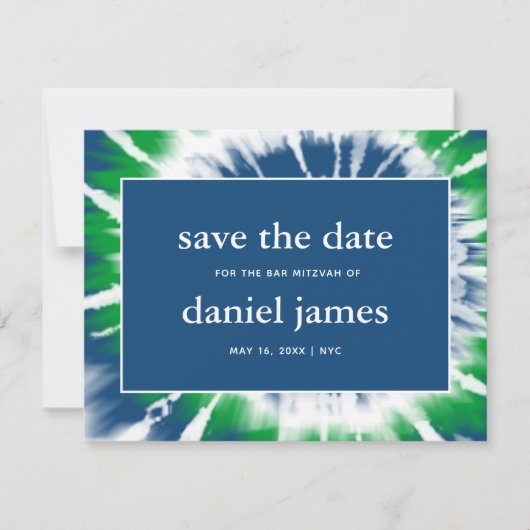 Blauwe en groene kleurstof Sla de datum-bekendmaki Kaart (Voorkant)